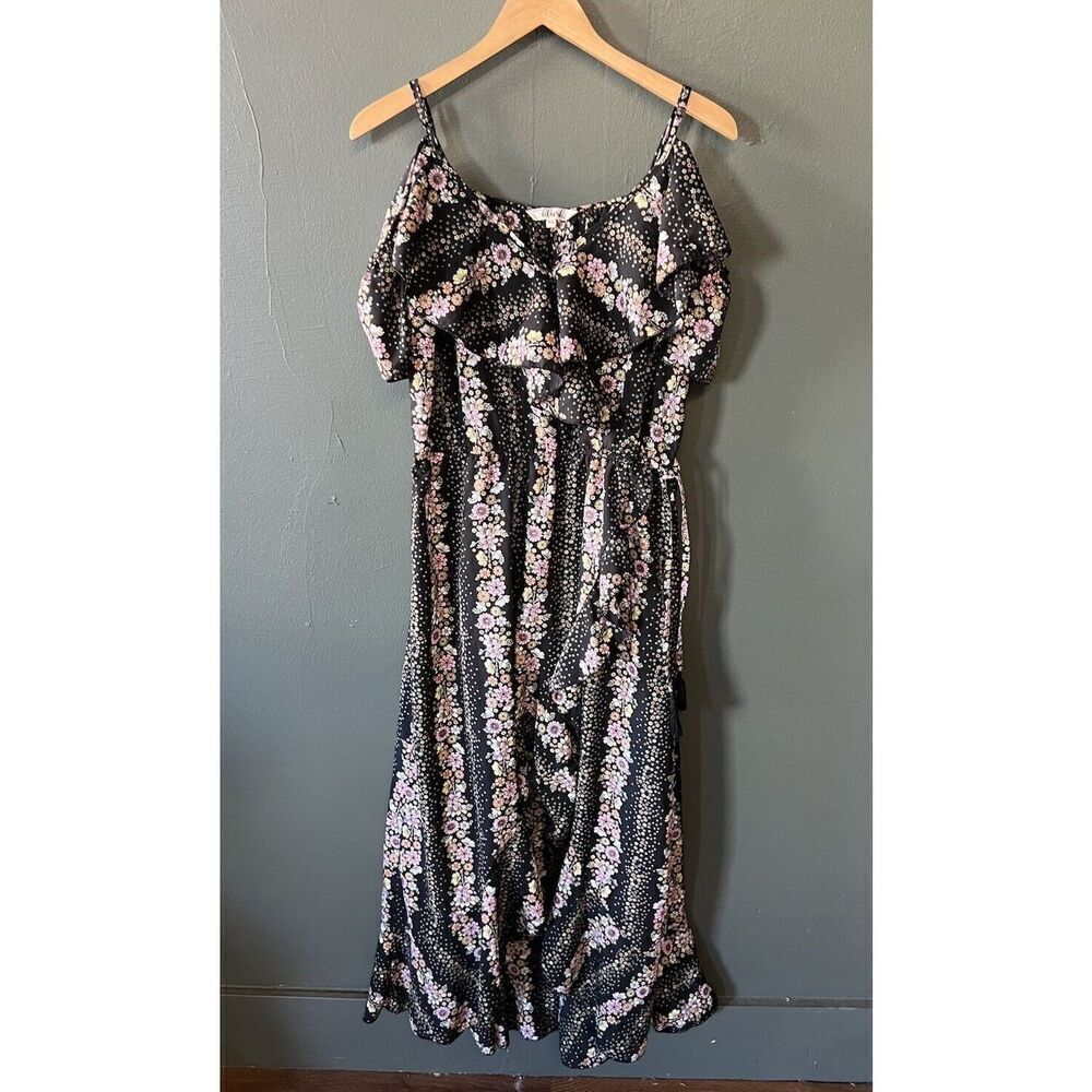 Hint of Blush Womens Black Floral Pattern Flowy Dress Size XL